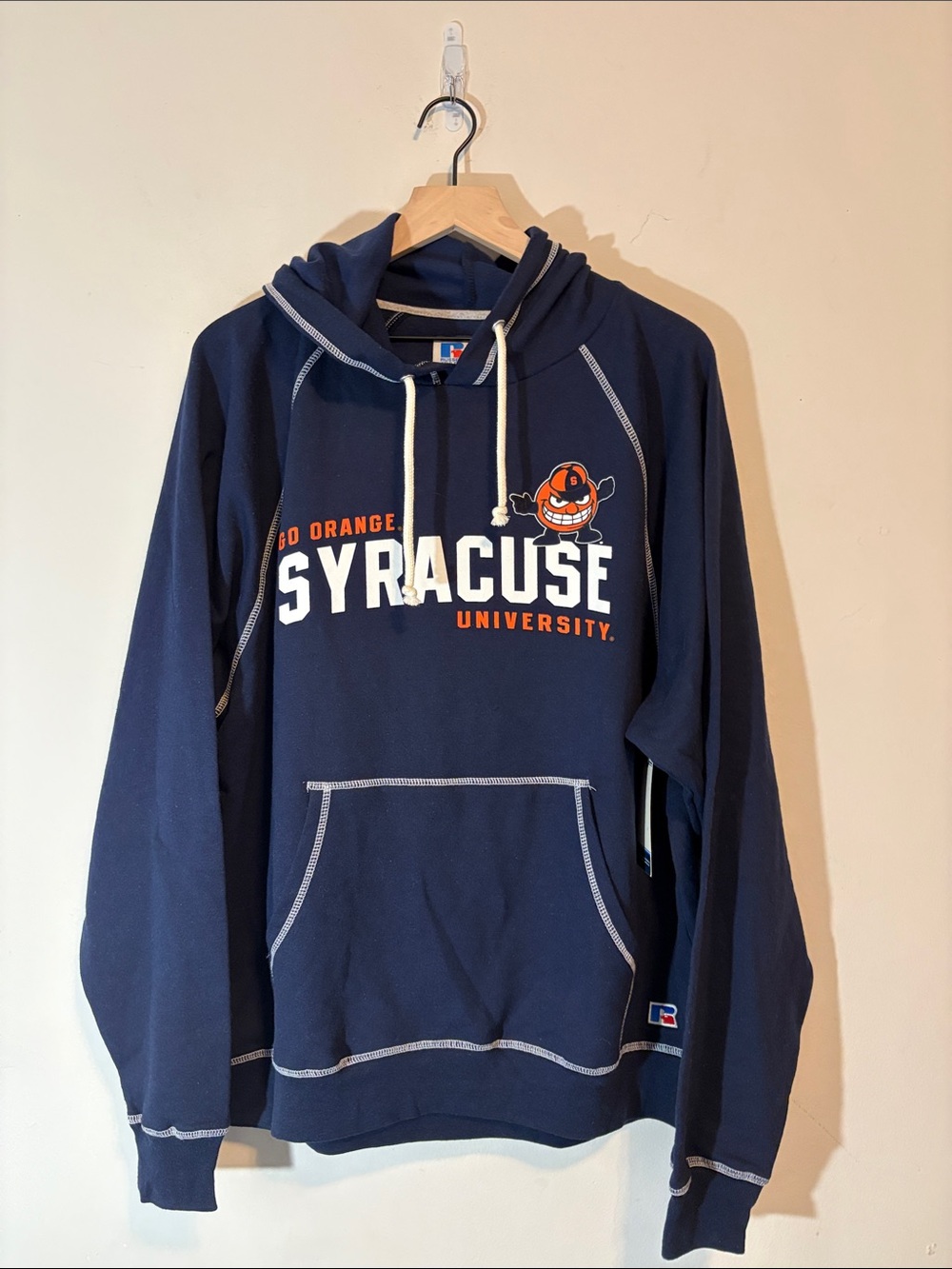 NWT Syracuse University "Go Orange" Russell Athletic Contrast Stitch Navy Hoodie